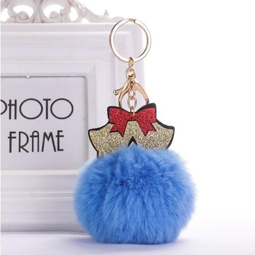 Cute Pompom Car Keychains For Women Men Faux Fur Key Ring Holder Fluffy Key Chains Accessories Christmas Gifts