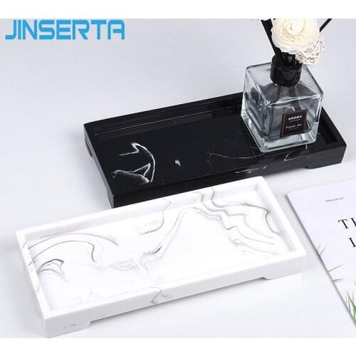 JINSERTA Marbled Serving Tray Resin Jewelry Display Plate Cosmetic Organizer Rectangle Home Restaurant Hotel Bathroom Decor Tray