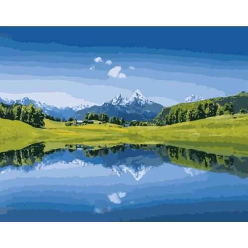 Painting By Numbers DIY Dropshipping 40x50 60x75cm Lake grass reflection Scenery Canvas Wedding Decoration Art picture Gift