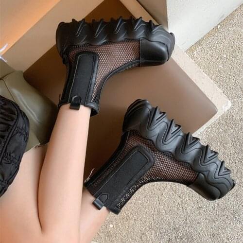 2021 Spring Autumn New Fashion Womens Boots Women Round Toe Zipper Platform Cool Boots Hollow Out All-match Women Ankle Boots