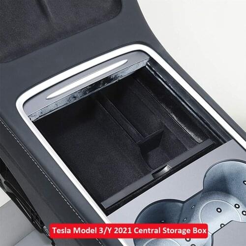 New 2021 Tesla Model 3/Y Original Car Armrest Box Storage Organizer Containers Center Console Holder Flocking Storage Box