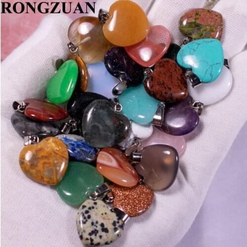 Wholesale 50Pcs/lot Assorted Heart Natural Stone Charms Pendants For DIY Earrings Necklaces Bracelet Jewelry Making 20mm TBV005