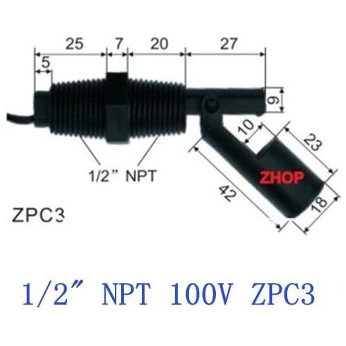 Plastic Side Mounted Liquid Level Float Sensor Switch 100V 1/2" NPT ZPC3 ZPC4 ZPC5 ZPC6