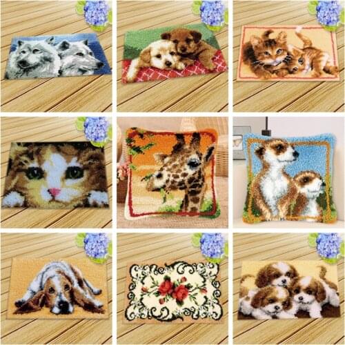 Latch Hook Rug Canvas Knoopkussen Dieren Carpet Embroidery Crocheting Cross Stitch Latch Hook Kits Knitted Fomiaran Needlework