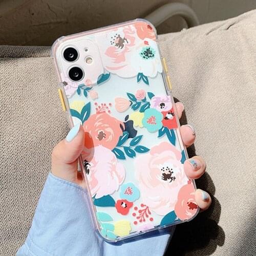 Luxury Flower Transparent Phone Case For iPhone 11 Pro Max 7 8 Plus X XR XS Max SE2020 Bumper Soft TPU Back Cover