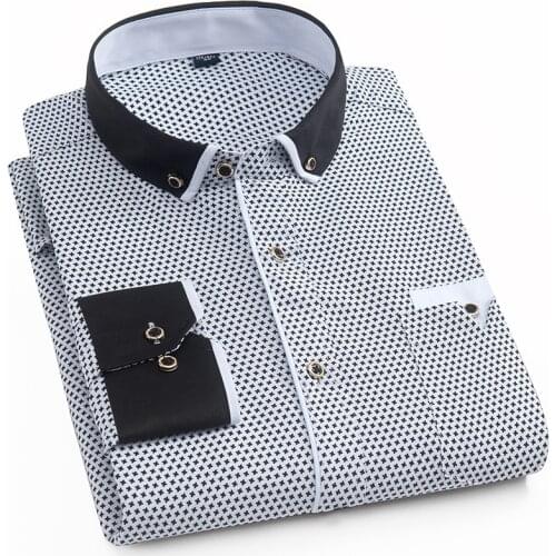 High Quality Men Shirt Spring Long Sleeve Turn-Down Collar Shirt Polka Dot Print Casual Shirt Male camisas para hombre