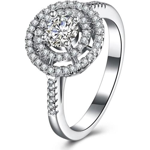 SILVERHOO 925 Sterling Silver Ring For Women Clear Cubic Zirconia Circle Romantic Wedding Ring Jewelry To Girlfriend Best Gift