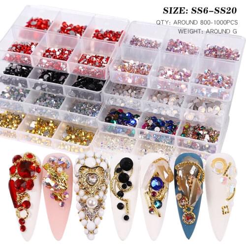 1 Box Mix Size Crystal AB Glass Rhinestones For Nails Non Hot Fix 3D Flatback Diamond Strass Gems Glitter Jewelry Nail Art Decor