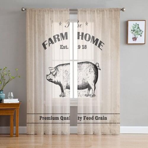 Farm Brown Pig Grain Feed Rustic Sheer Curtains for Living Room Modern Voile Curtain Bedroom Tulle Curtains Window Drapes Decor