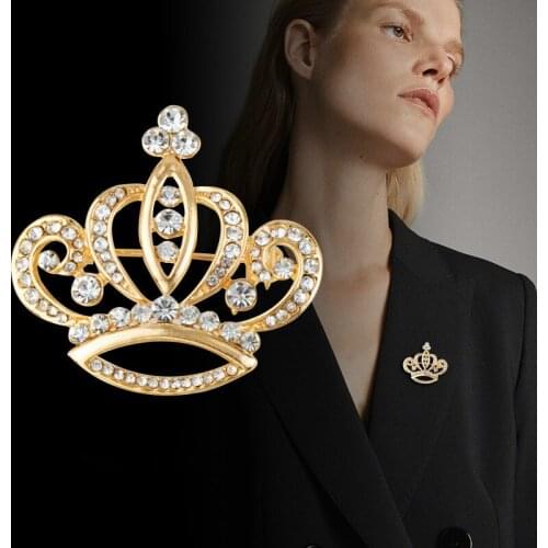 Korean New Metal Crown Brooch Pin Fashion Crystal Lapel Pins Coat Cardigan Badge Brooches Jewelry Luxury for Women Accessories