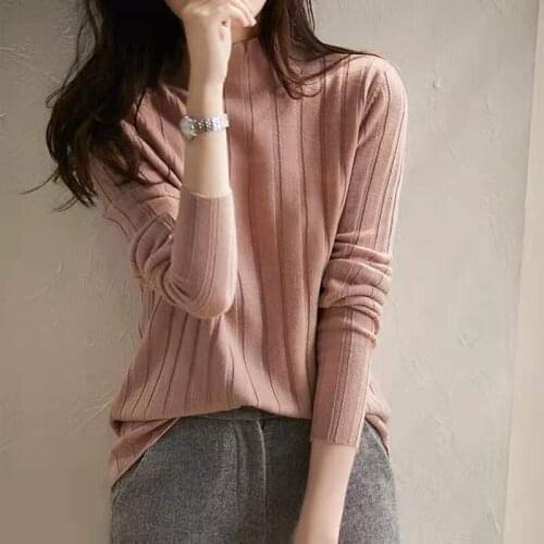 2021 Autumn Winter Pullover Pull Femme Half High Collar Slim Sweater Women Solid All-match Sweater Mujer Knitted Long Sleeve Top