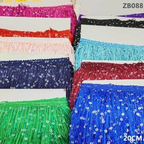 Zsbszc 10M Long 20cm Width Fringe sequin Lace Tassel Bright Fringe Trim Ribbon Sew Latin Dress Curtain DIY Accessorie ZB088