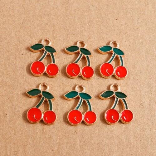10pcs 13x18mm Enamel Cherry Charms for DIY Making Bracelets Pendants Necklaces Crafting Drop Earrings DIY Jewelry Accessories