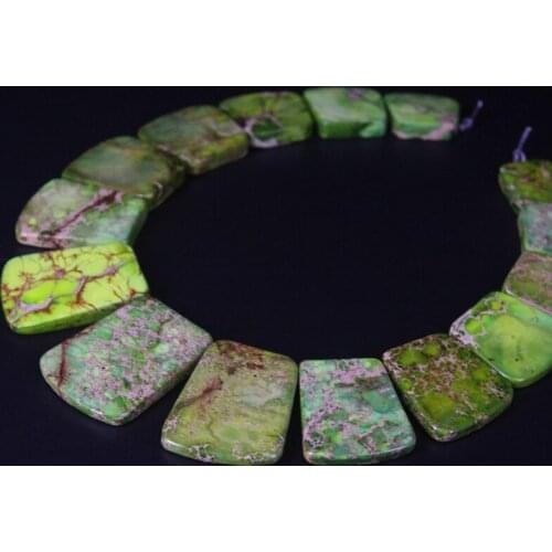 15pcs Top Drilled Light Green Ocean Sediment Jaspers Trapezoid Slab Beads,Emperor Stone Graduated Necklaces Trendy Jewelry Mking