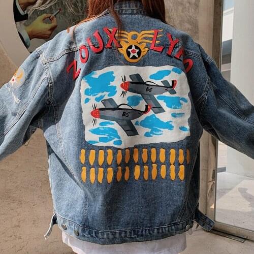 2020 Real Shot Hong Kong Style Loose Denim Jacket Free Shipping Print 2020 Fashion