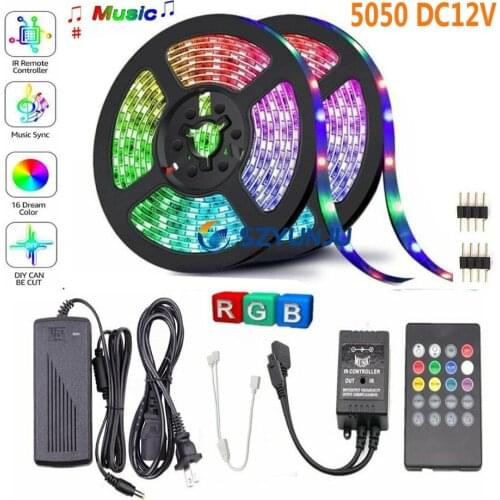 5M 10M 3528 5050 12V RGB LED Strip Light Music Sound Activated Remote Power Kits