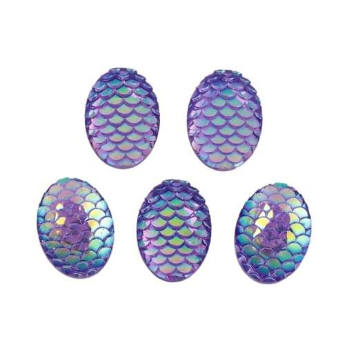 50 PCs Resin Oval Mermaid Fish Dragon Scale Dome Seals Cabochon Royal Blue AB Color 18mm( 6/8") x 13mm( 4/8")