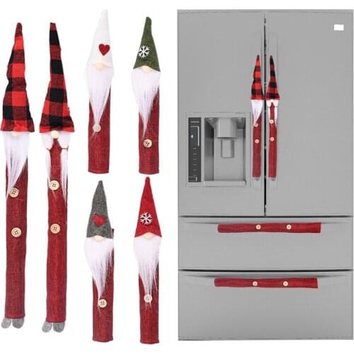 8Pcs/Set Christmas Decorations Microwave Oven Fridge Handle Protective Cover Santa Claus Protective Cover Decor For Kitchen Home