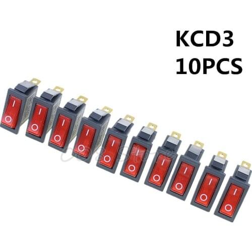 Promotion! 10Pcs 3 Pin SPST Neon Light On/Off Rocker Switch AC 250V/10A 125V/15A KCD3 red
