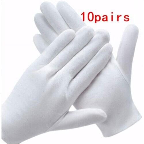 10pairs White Cotton Work Gloves For Coin Jewelry Silver Ceremonial Inspection Gloves Dry Hands Handling Film SPA Gloves