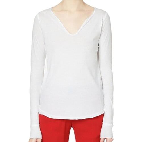 White Slim Women Autumn New Long Sleeve Brand V-Neck Cotton T-Shirt Female Casual Fashion Letter Print Top Ladies New Top ML022