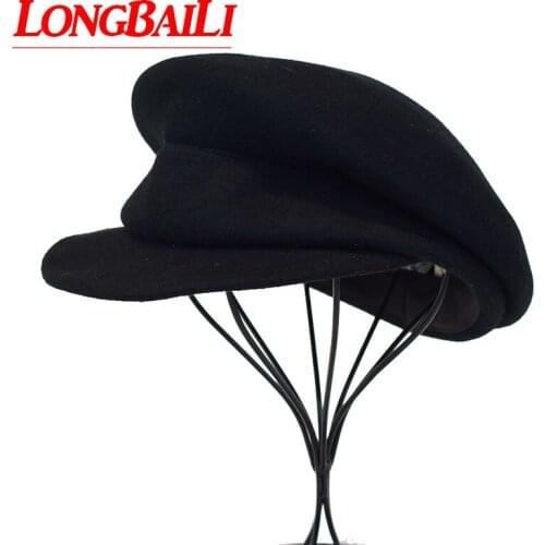 Winter Solid Color Unisex Wool Felt Beret Caps For Women Visors Men Military Hats Free Shipping BMDW003