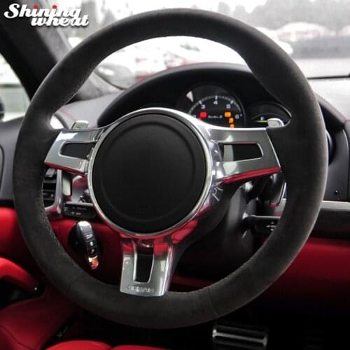 Shining wheat Black Suede Car Steering Wheel Cover for Porsche Cayenne Panamera 2012 - 2014