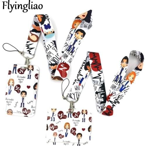 Greys Anatomy Doctor Nurse Anime Lanyard Badge Holder ID Card Lanyards Mobile Phone Rope Key Lanyard Neck Straps Keychain Ring