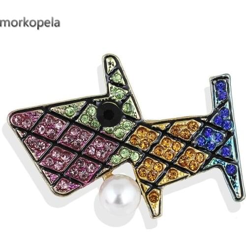 Morkopela Dog Rhinestone Brooch Anmail Enamel Pin Crystal Brooch Jewelry Clothes Scarf Clip Accessories Brooches For Women