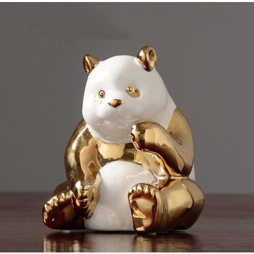Golden Ceramics Panda Crafts Decoration Creative Parlor Desktop TV cabinet Home Bedroom Decoration Animal statue Souvenir Gifts