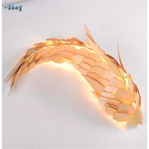Home Deco Wood Fish Shape Hand Stitching Wall Lamps for Living Room Bedroom Study Restaurant Sconce Wall Lights Wood Lamp Led