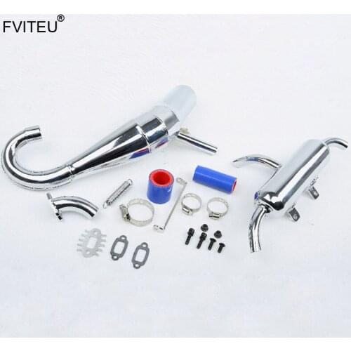 FVITEU chrome metal silencing exhaust Pipe tuned pipe for 1/5 Losi 5ive-T Rovan LT King Motor x2
