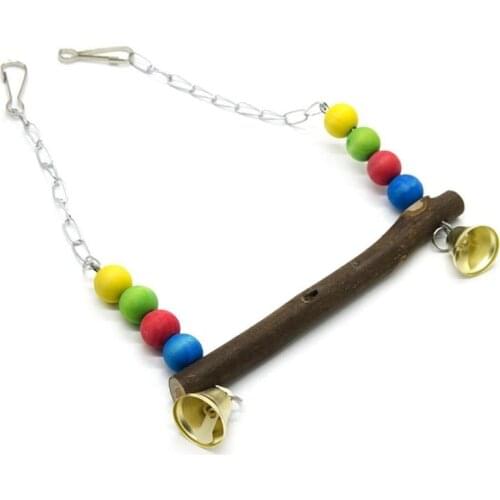 Dorakitten 1pc Parrot Swing Toy Funny Natural Wooden Parrot Perch Stand Bird Hanging Bell Toy Pet Supplies Random Color