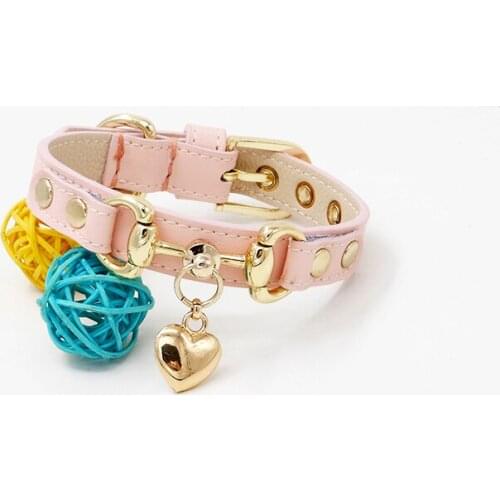 Customized Design Small Pet Dog Cat Collar Pure Handmade Genuiner Leather Necklace Poodle Bulldog Pink