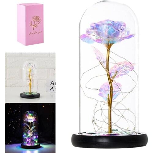 Artificial Eternal Rose LED Enchanted Galaxy Eternal Rose With Fairy Light In Glass Cover for Mother Valentine Day New Year Gift