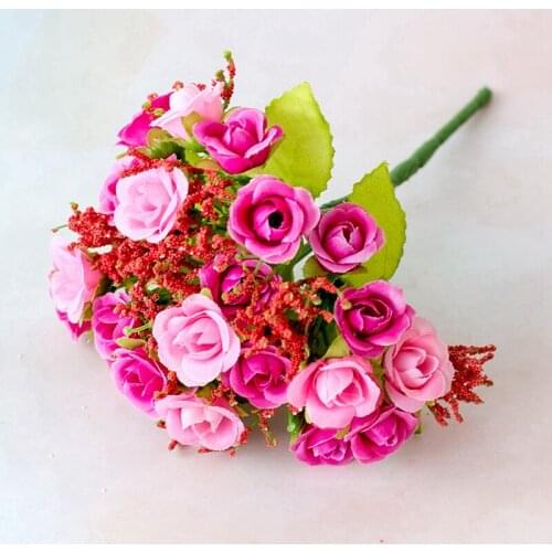 Artificial Bouquet Flower Home Decoration 21 Diamond Rose 7 Branches Fake Flowers Wedding Vase Decor Pink Rose Red White Yellow