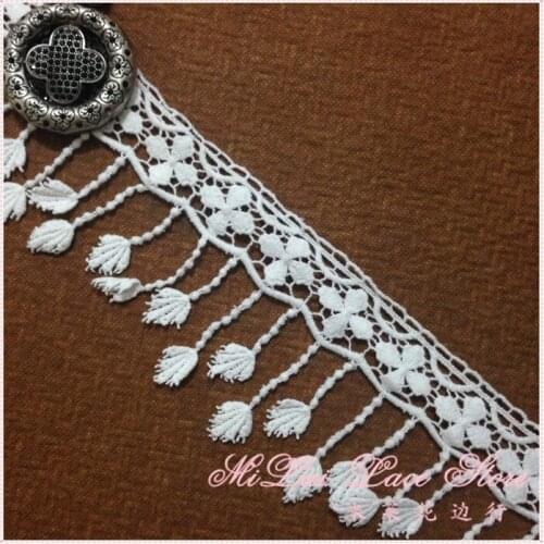 Beautiful 15Yards White Embroidery Lace Trim Ribbon Tassel Fabric DIY Manual Sewing Supplies Lace Curtain Fringe Trims Crafts