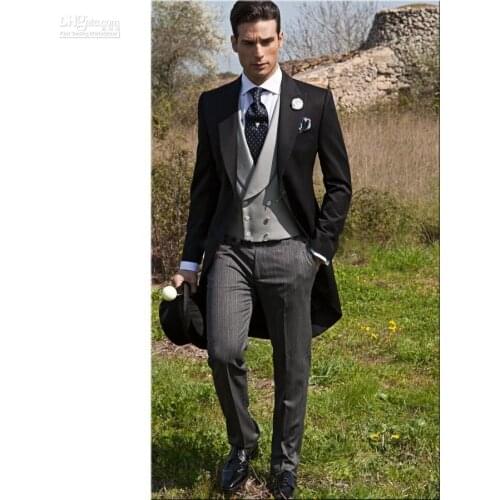 Handsome Groomsmen Wool blend Groom Tuxedos Mens Wedding Dress Man Jacket Blazer Prom Dinner (Jacket+Pants+Tie+Vest) A08