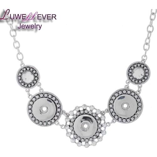 Crystal Exaggerated 3 Snaps Fit 18mm Metal Ginger Snap Button Necklace Fashion Pendant Charm Sliver jewelry For Women Christmas