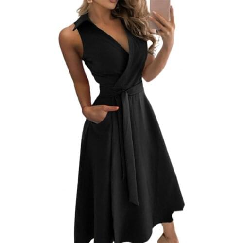Sexy Women Dress Solid Color Large Hem Sleeveless Deep V Neck Belt Long Party Dress summer clothes for women 2021 fashion dress