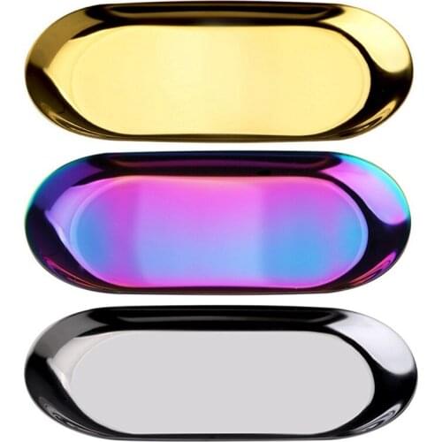 Nordic Style Storage Tray Colorful Metal Fruit Plate Small Items Jewelry Display Tray Mirror Cosmetics Jewelry Trays Decorative