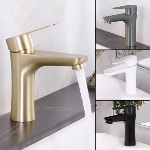 Brushed Gold Bathroom Basin Faucets 304 Stainless Steel Hot & Cold Single Handle Sink Mixer Lavatory Crane Vessel Free Shipping