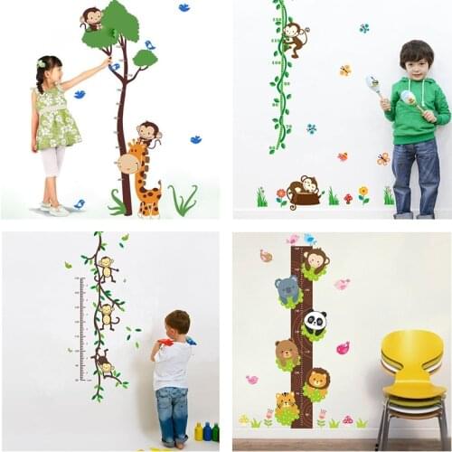 Cute monkey tree rattan height measure wall stickers for kids rooms home decor cartoon animal growth chart wall decals pvc mural