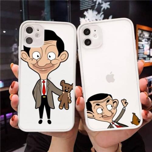 Mr.Bean cute funny cartoon Phone Case For iPhone 12 11 Mini Pro XR XS Max 7 8 Plus X Matte transparent White Cover