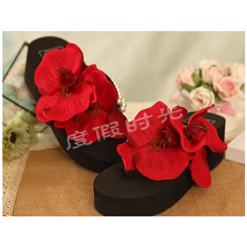 Fashion Ladies Summer Bride Red Sexy Sandals Women Shoes Flip Flops Free Shipping HAHA FLOWER
