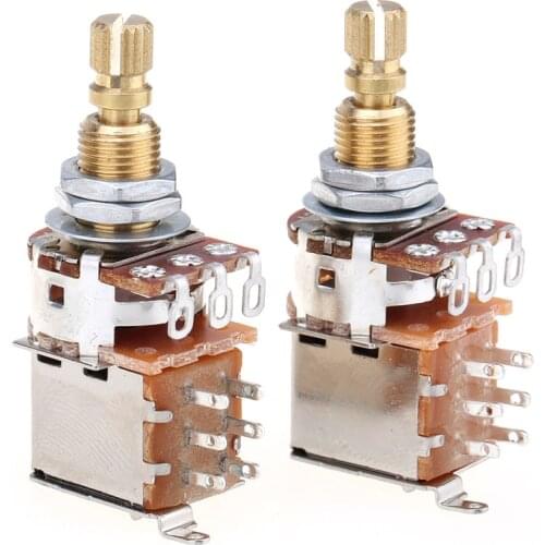 Musiclily Pro Brass Full Metric Sized Control Pots A250K Push/Push Audio Taper Potentiometers for Guitar(Set of 2)