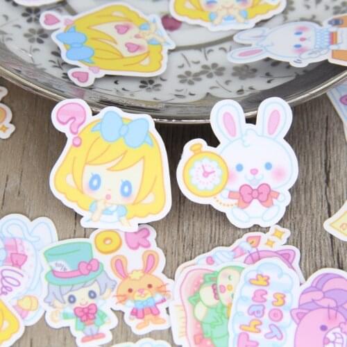 40pcs Waterproof Cute Cartoon Alice in Wonderland Decorative DIY Scrapbooking Sticker Pack for Journal Notebook Gift Box Laptop