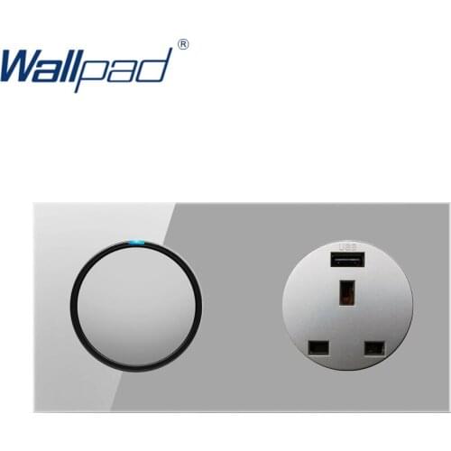 Wallpad 1 Gang 2 Way UK 13A Socket With USB Charger 5V 2400MA Wall Power Socket Outlet Crystal Glass Panel Grounded