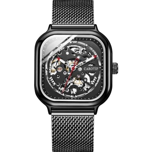 Fashion new Automatic Watch Men Top Luxury Brand Mechanical Hollow square clock Steel Waterproof Wrist Watches Relogio Masculino