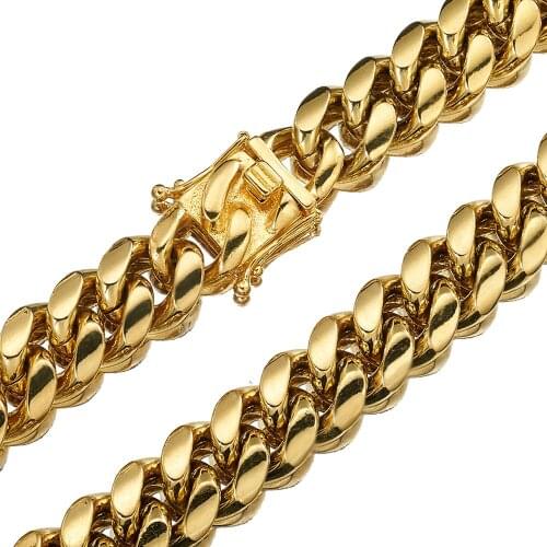 New Charming Stainless Steel Gold Tone 18MM Miami Cuban Curb Link Chain Mens Unisexs Necklace Or Bracelet 7-40" Jewelry Gift